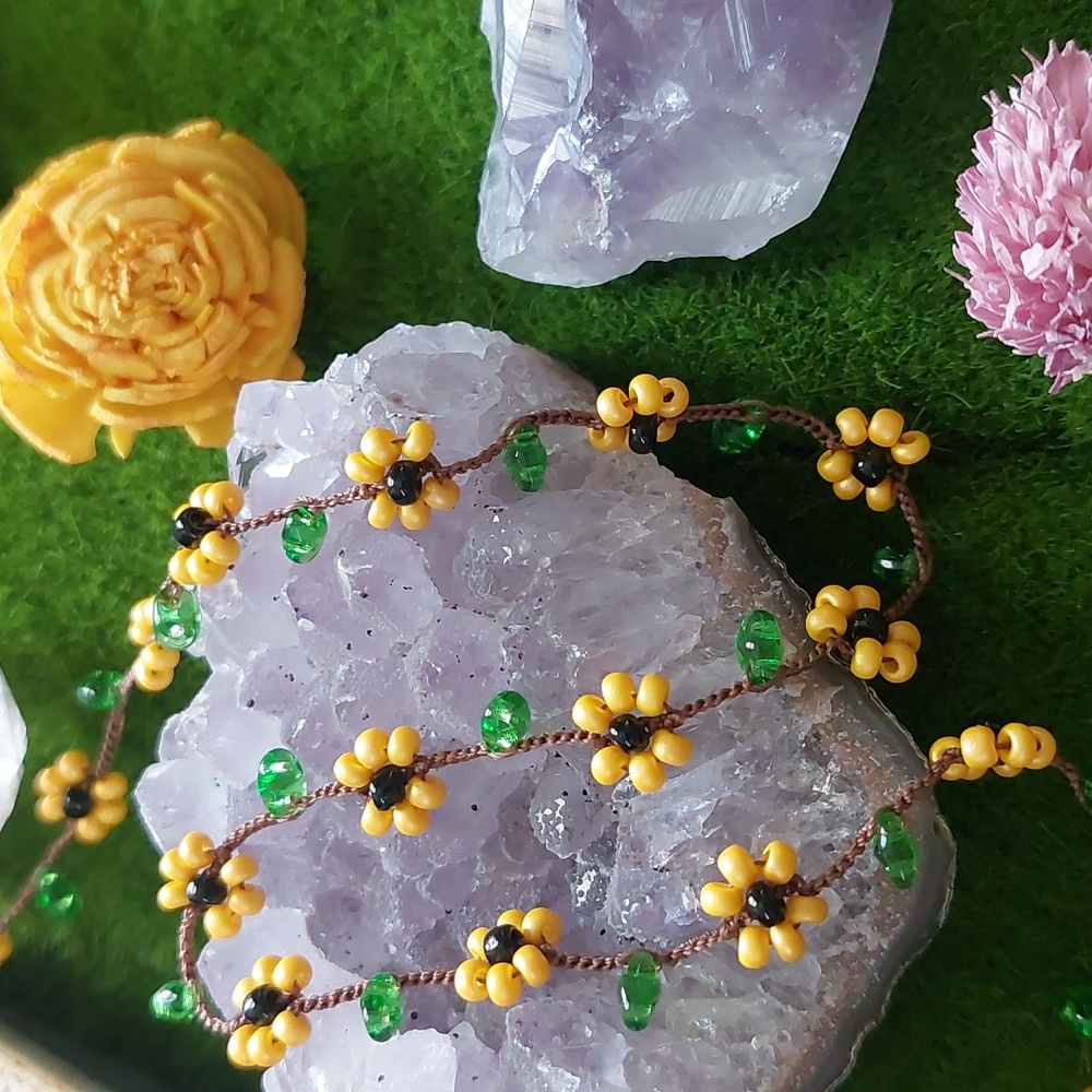 Hand Crafted Necklace, Sunflowers,  18 Inch, By Rust Belt Raised
